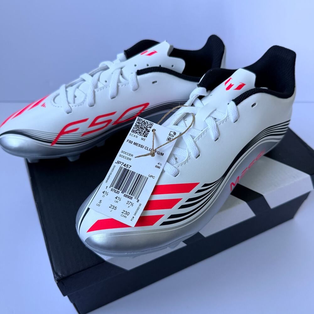 Adidas F50 Messi Club FG/MG J JP7457 White Red Silver Kids 4.5Y / UK 4 NIB